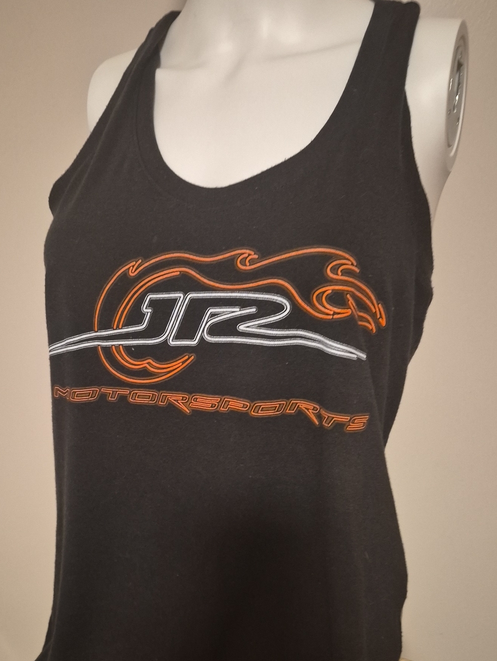 JR MOTORSPORTS WOMANS Racerback  Cover-Up Tank with Orange Graphic